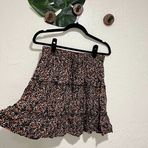 Black & Pink Floral Tiered Skirt w/ Tie - Large